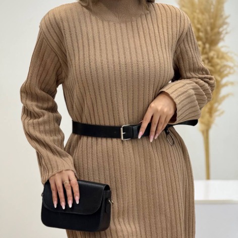 تصویر بافت بلند یقه گرد ماکسی کد 4072 