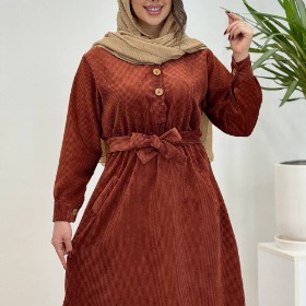 تصویر مانتو کفتان کمر گت مخمل میل کبریتی ( با کیفیت )کد 4033 